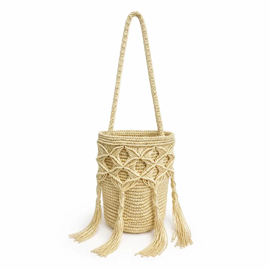 0800-Cartera dorada macrame corta