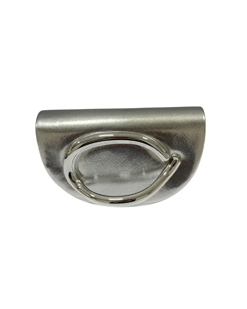 0878 - Cartera media luna plateada aplique