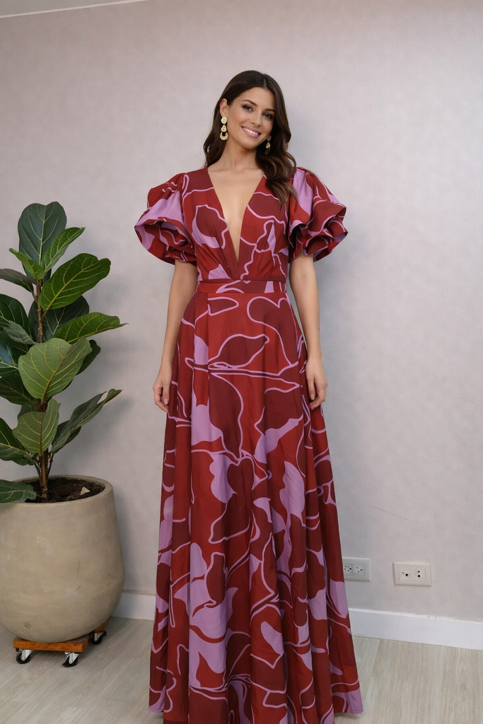 0521 - Estampado mangas Vinotinto Lila Figuras