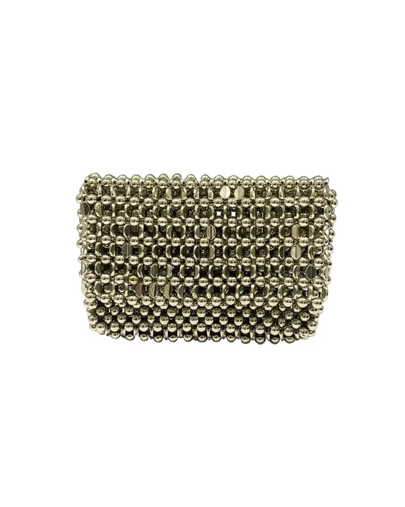 0887 - Cartera tejida plateada cuerda larga