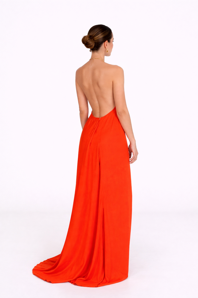 0040 - Naranja Halter Cuello Cadena Oro