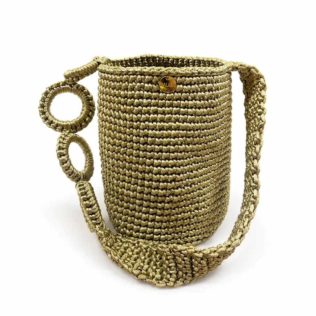 0838 - Cartera tejida dorada lazo mixto