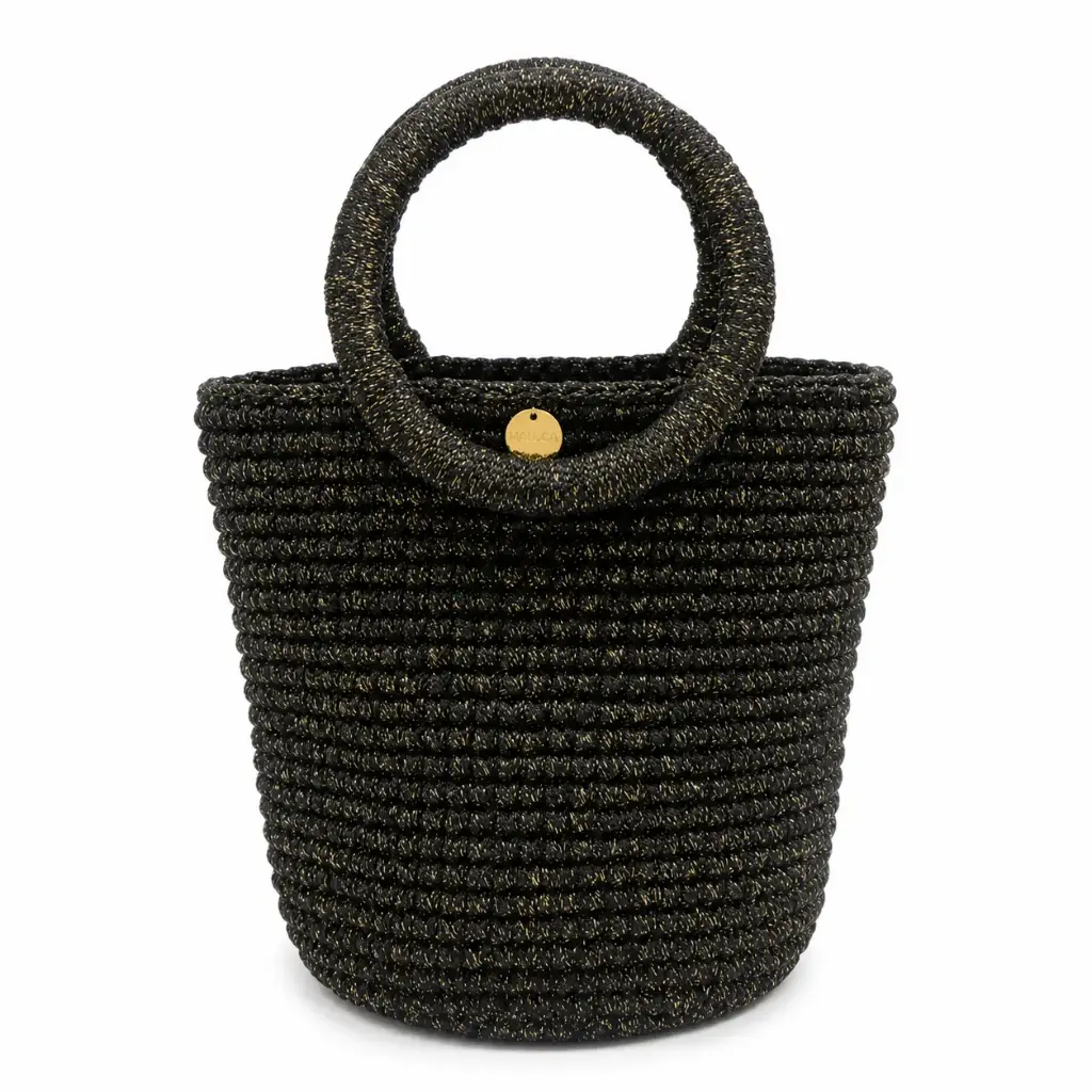 0850 - Cartera tejida negra aro