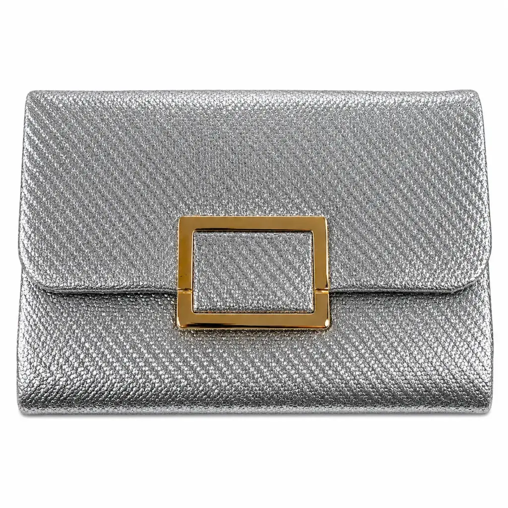 0855- Cartera sobre plateada broche dorado