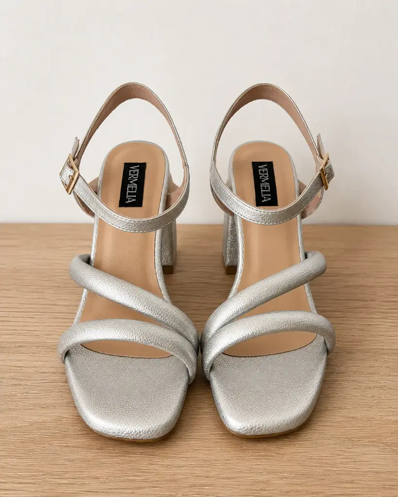 Tacones cruzados plateado mate Venta