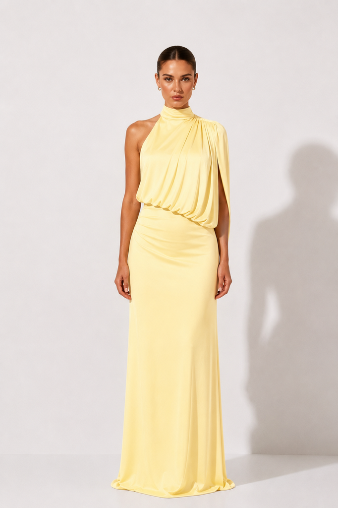0780 - Rocio Halter bandeja stretch amarillo mantequilla caida