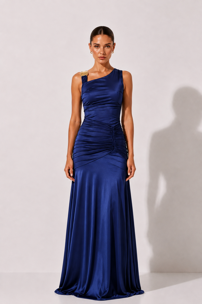 0928 - Eloisa broche dorado hombro azul - L