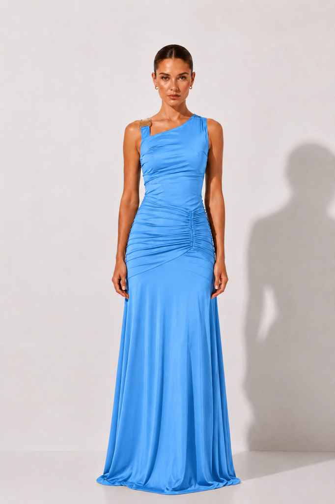 0789 - Eloisa broche dorado hombro azul claro