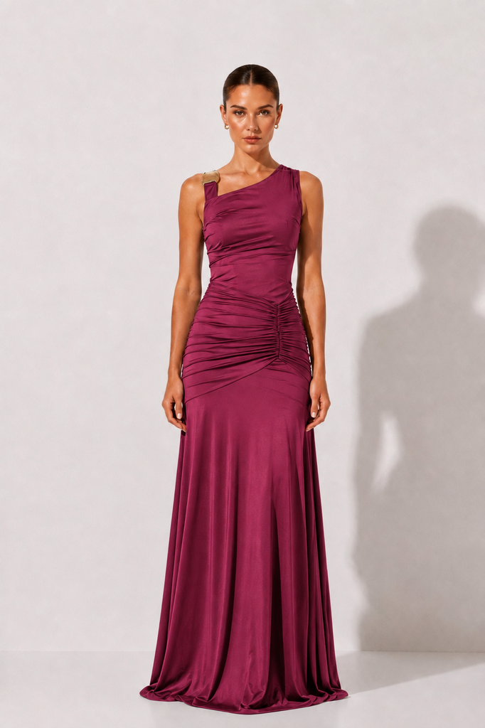 0790 - Eloisa broche dorado hombro vino tinto