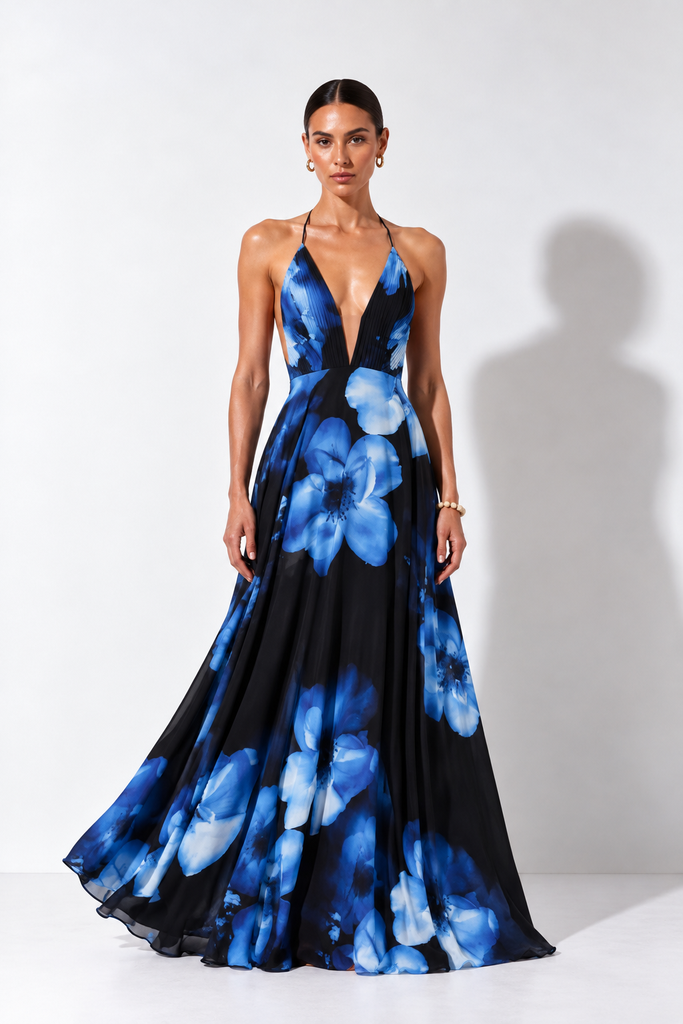 0939 - Gabriel - Estampado azul y negro escote profundo