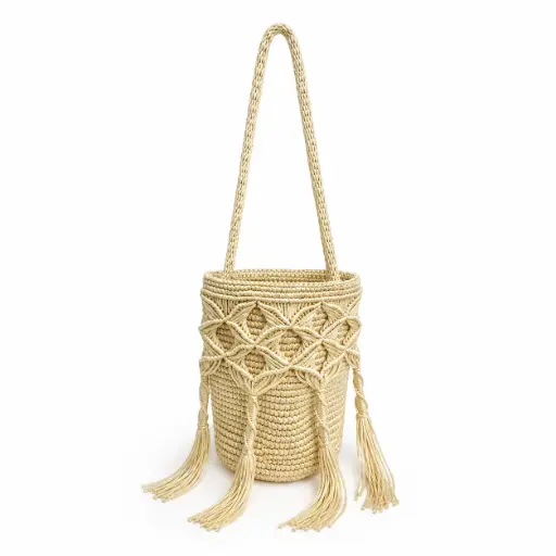 0800-Cartera dorada macrame corta