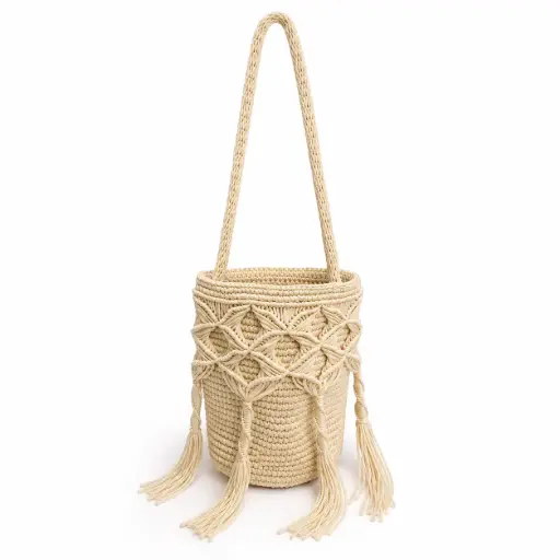 0803 - Cartera macrame crema/ beige corta