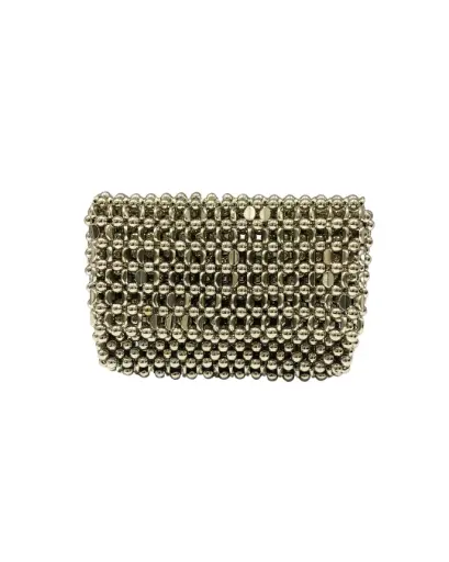 0887 - Cartera tejida plateada cuerda larga