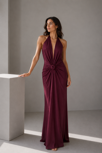 0991 - Dona vino tinto stretch escote profundo