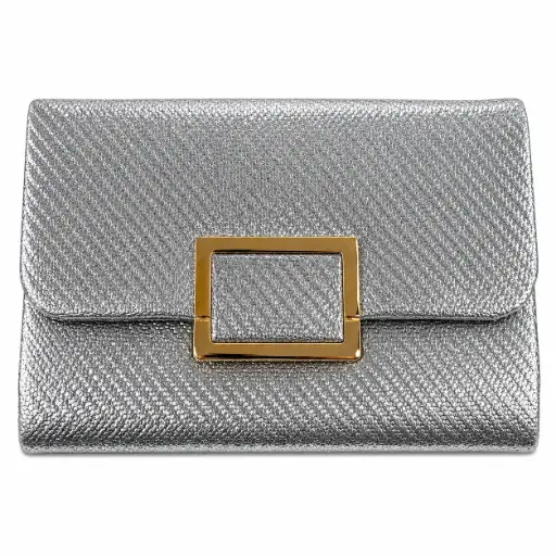 0855- Cartera sobre plateada broche dorado